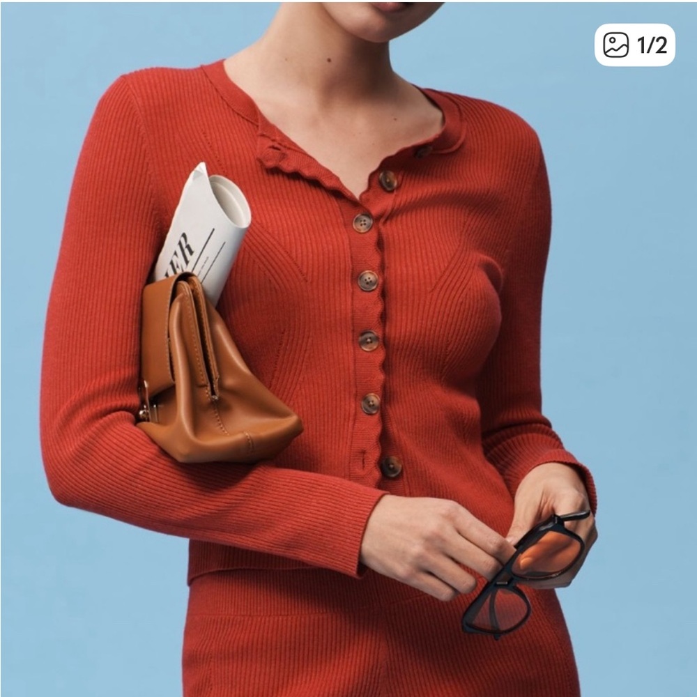 Anthropologie Maeve Red Scalloped Cardigan US size M